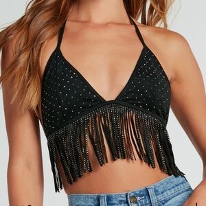Black Fringe Cropped Top